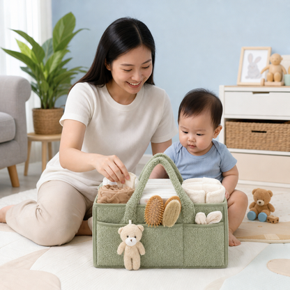 Plush Sherpa Baby Diaper Caddy – Storage Basket for Nursery & Changing Table
