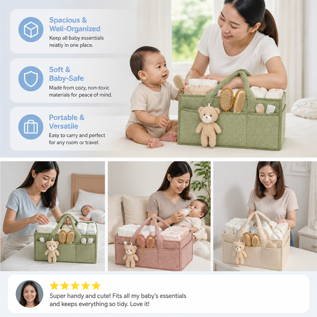 Plush Sherpa Baby Diaper Caddy – Storage Basket for Nursery & Changing Table