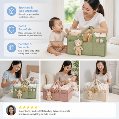 Plush Sherpa Baby Diaper Caddy – Storage Basket for Nursery & Changing Table