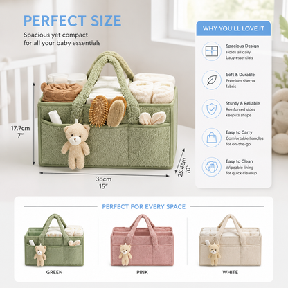 Plush Sherpa Baby Diaper Caddy – Storage Basket for Nursery & Changing Table