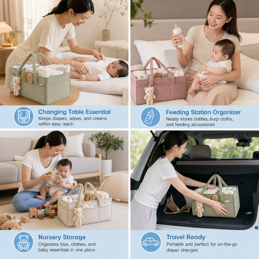 Plush Sherpa Baby Diaper Caddy – Storage Basket for Nursery & Changing Table