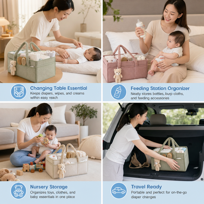 Plush Sherpa Baby Diaper Caddy – Storage Basket for Nursery & Changing Table