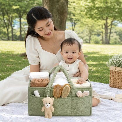 Plush Sherpa Baby Diaper Caddy – Storage Basket for Nursery & Changing Table