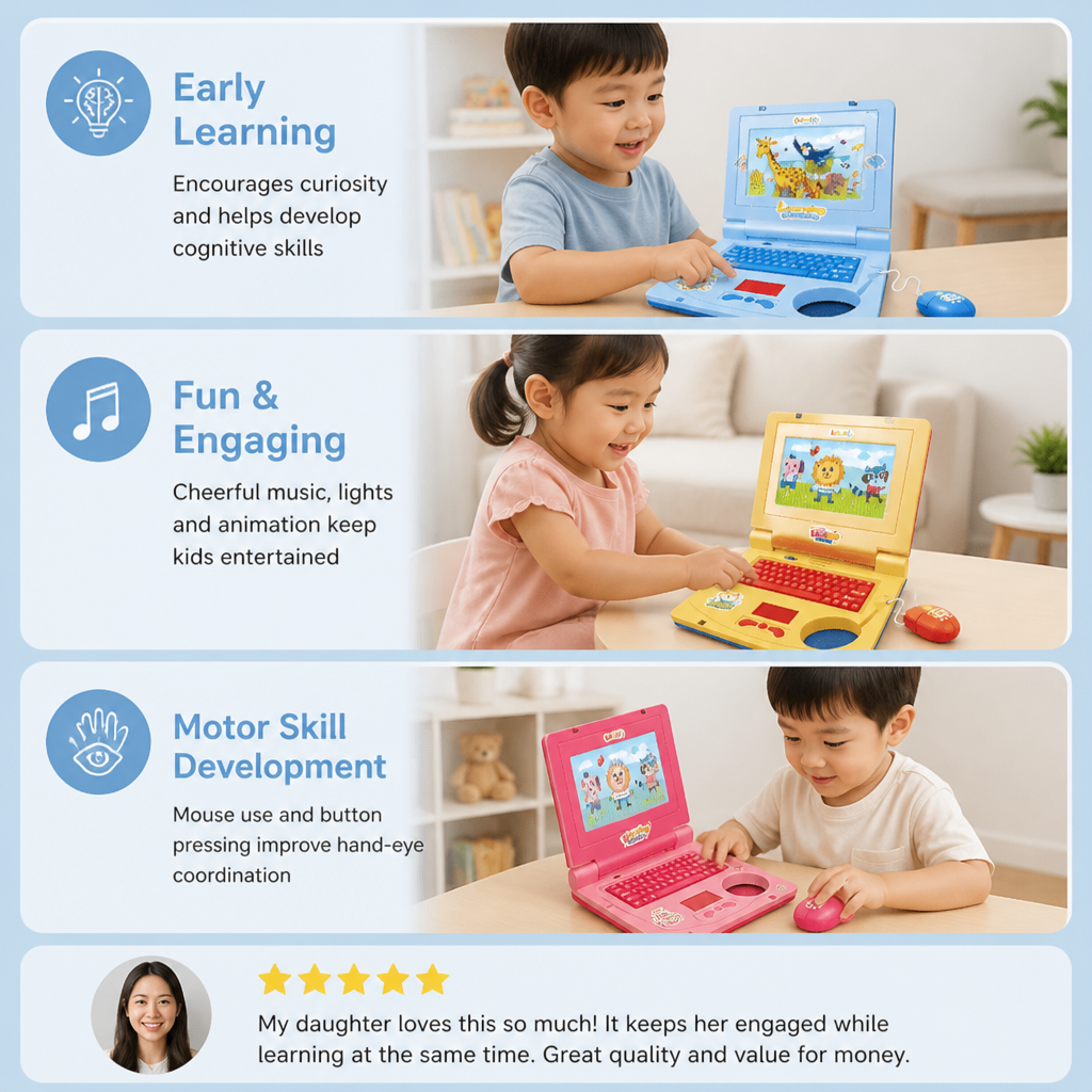 Kids’ Interactive Laptop with Lights, Music & Scrolling Screen