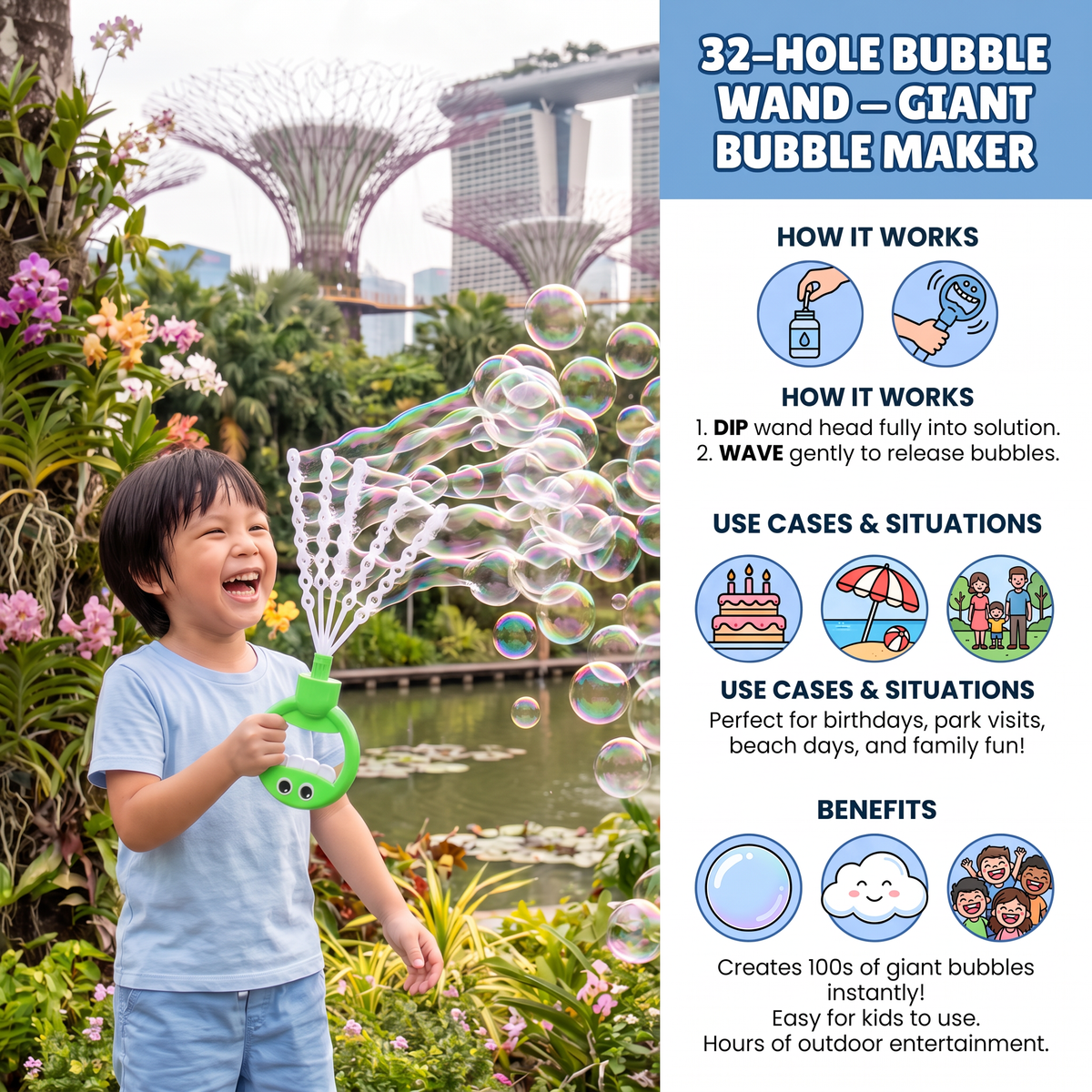 32-Hole Bubble Wand – Giant Bubble Maker for Kids