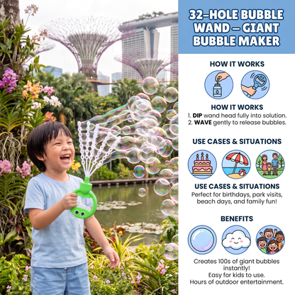 32-Hole Bubble Wand – Giant Bubble Maker for Kids