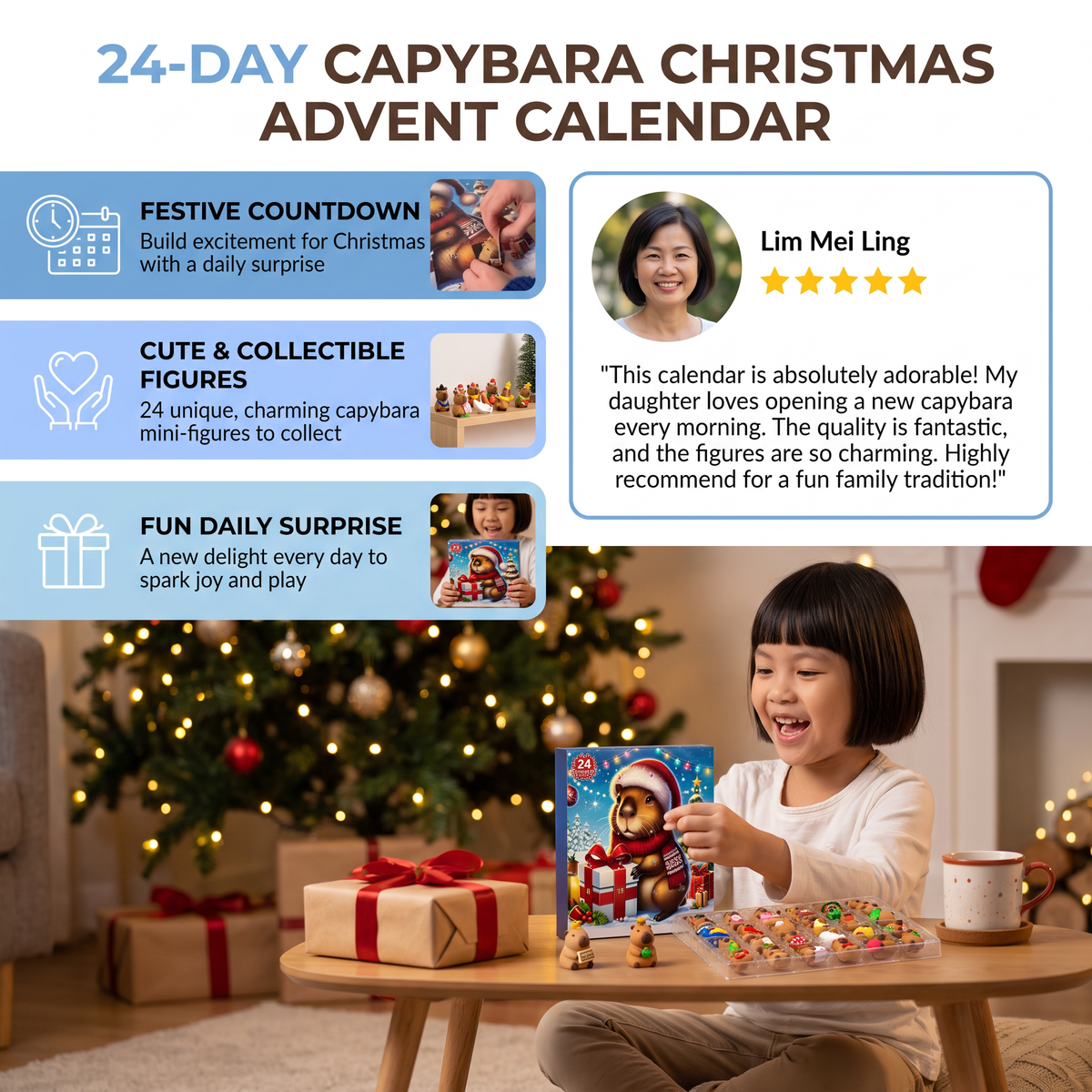 24-Day Capybara Christmas Advent Calendar - 24 Cute Mini Figures