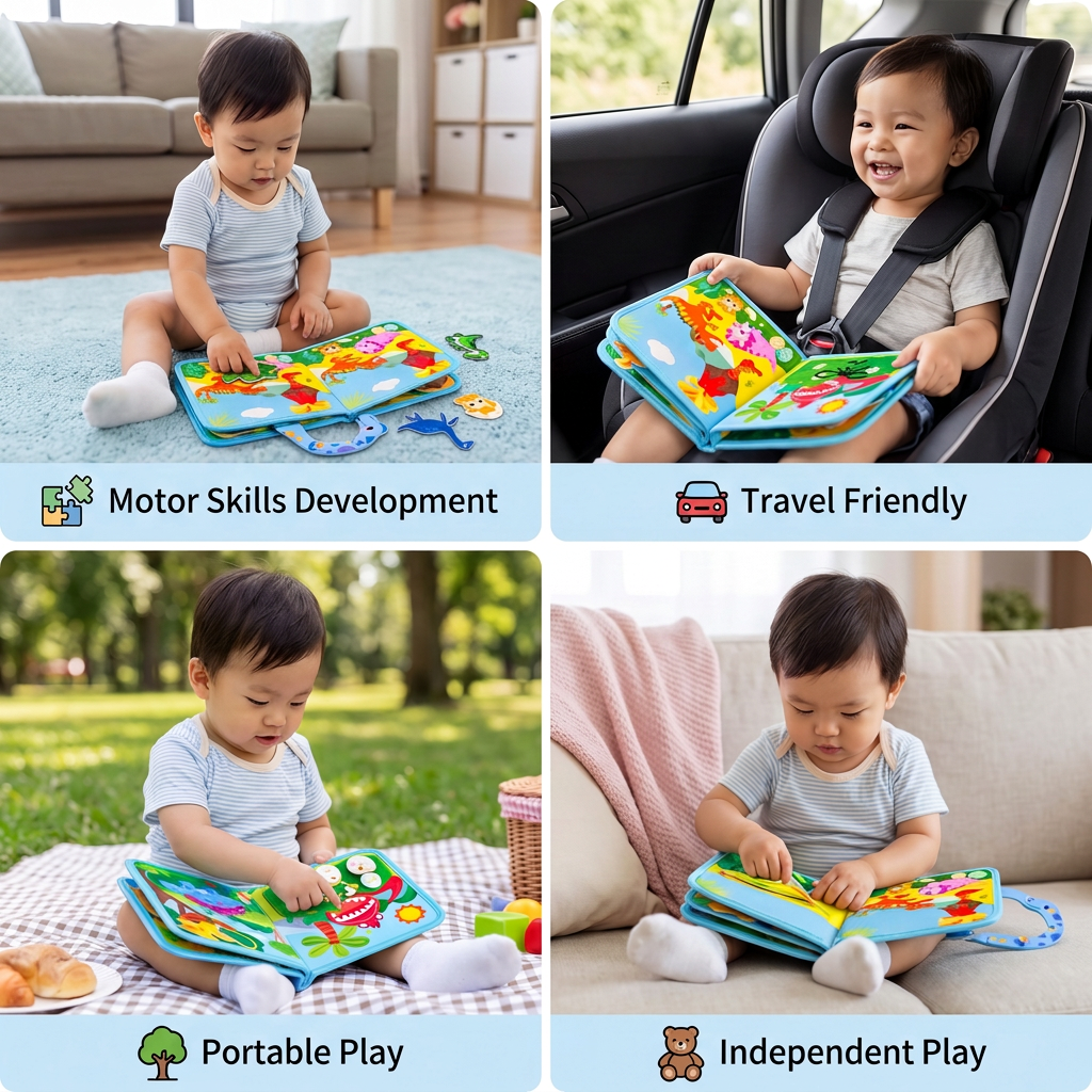8-in-1 Montessori Dinosaur Busy Board Activity Book for Toddlers