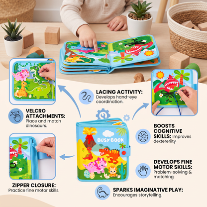 8-in-1 Montessori Dinosaur Busy Board Activity Book for Toddlers