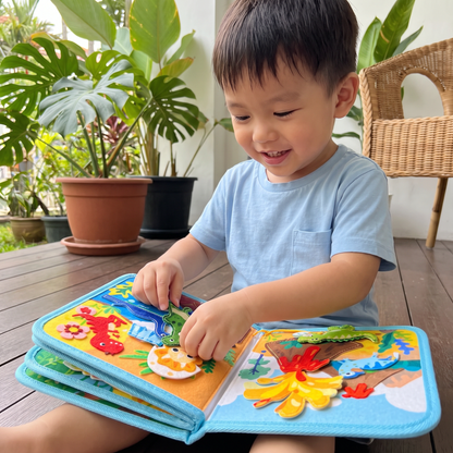 8-in-1 Montessori Dinosaur Busy Board Activity Book for Toddlers