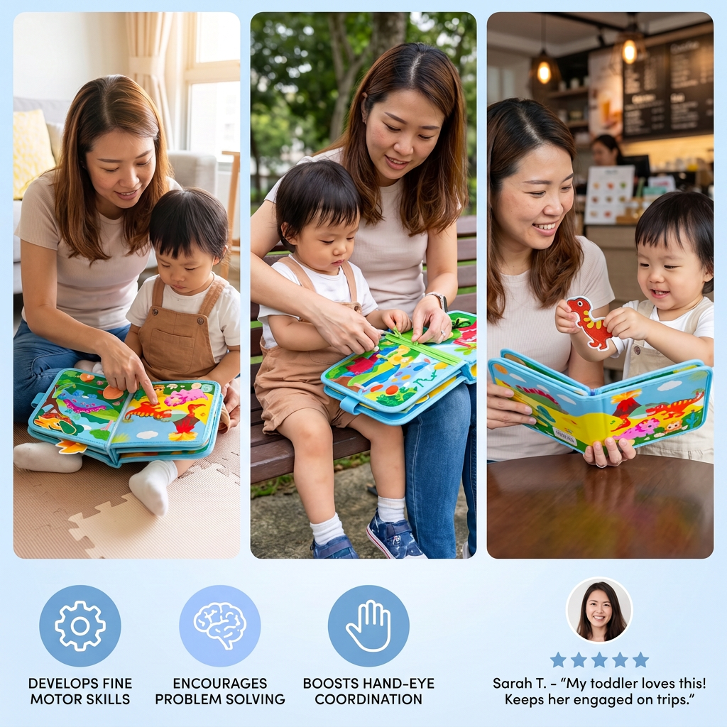 8-in-1 Montessori Dinosaur Busy Board Activity Book for Toddlers