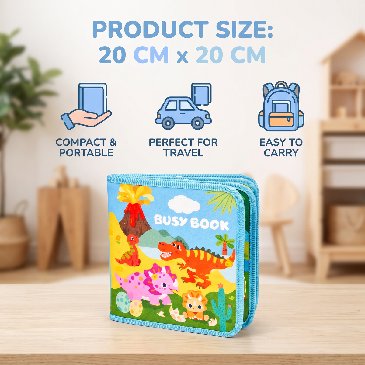 8-in-1 Montessori Dinosaur Busy Board Activity Book for Toddlers