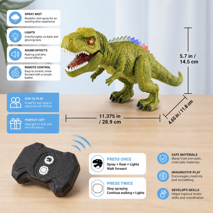 Remote Control Walking T-Rex – RC Dinosaur with Spray Mist, Lights & Sound