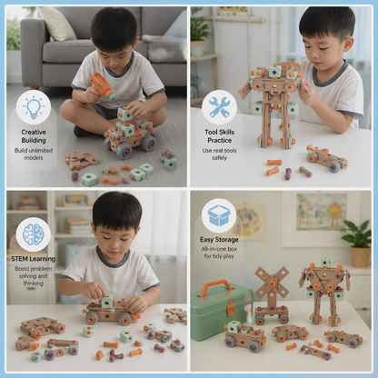 144-Piece Kids Tool Set with Drill & Toolbox – STEM Montessori Construction Kit