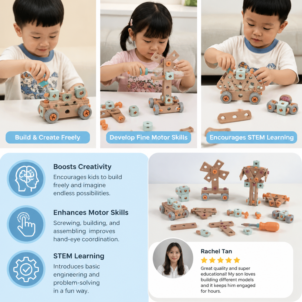 144-Piece Kids Tool Set with Drill & Toolbox – STEM Montessori Construction Kit