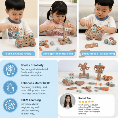 144-Piece Kids Tool Set with Drill & Toolbox – STEM Montessori Construction Kit