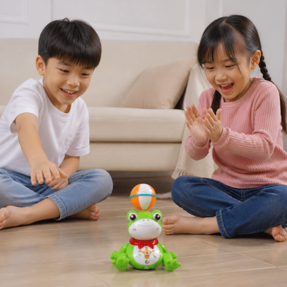 Interactive Ball-Balancing Frog Toy with Lights, Music & 360° Rotation