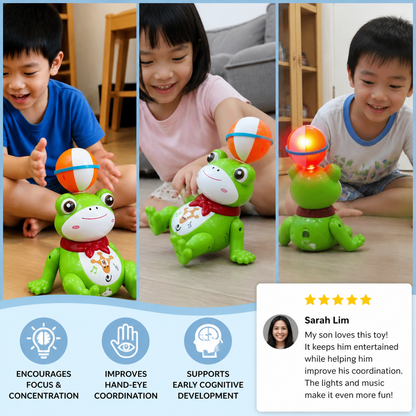 Interactive Ball-Balancing Frog Toy with Lights, Music & 360° Rotation