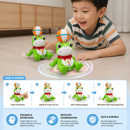 Interactive Ball-Balancing Frog Toy with Lights, Music & 360° Rotation