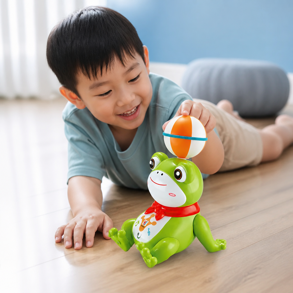 Interactive Ball-Balancing Frog Toy with Lights, Music & 360° Rotation