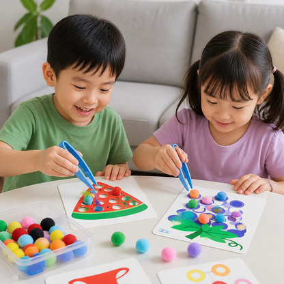 Montessori Pom-Pom Color & Numbers Learning Game for Fine Motor Skills