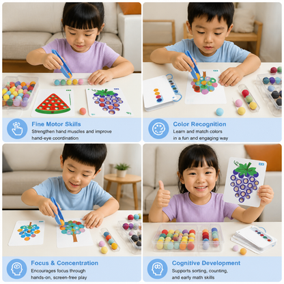 Montessori Pom-Pom Color & Numbers Learning Game for Fine Motor Skills