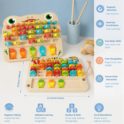 Wooden Magnetic Fishing Game – Alphabet, Math & Fine Motor Skills Learning Toy for Kids