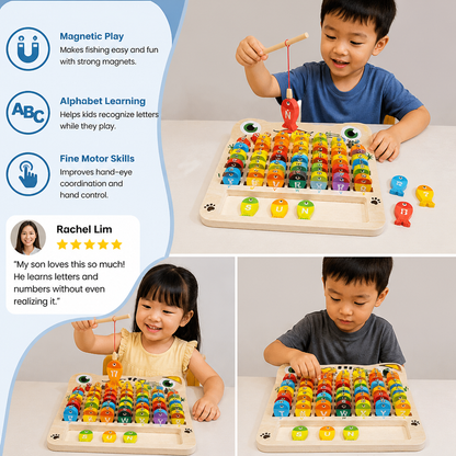 Wooden Magnetic Fishing Game – Alphabet, Math & Fine Motor Skills Learning Toy for Kids