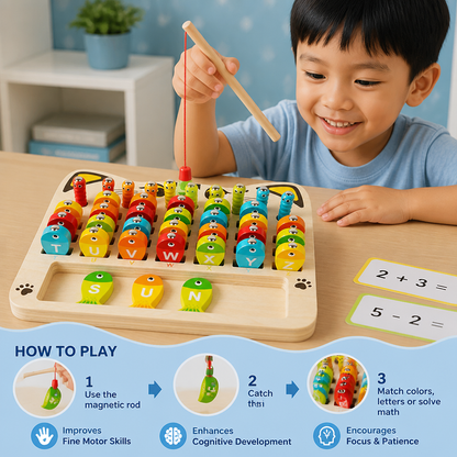 Wooden Magnetic Fishing Game – Alphabet, Math & Fine Motor Skills Learning Toy for Kids