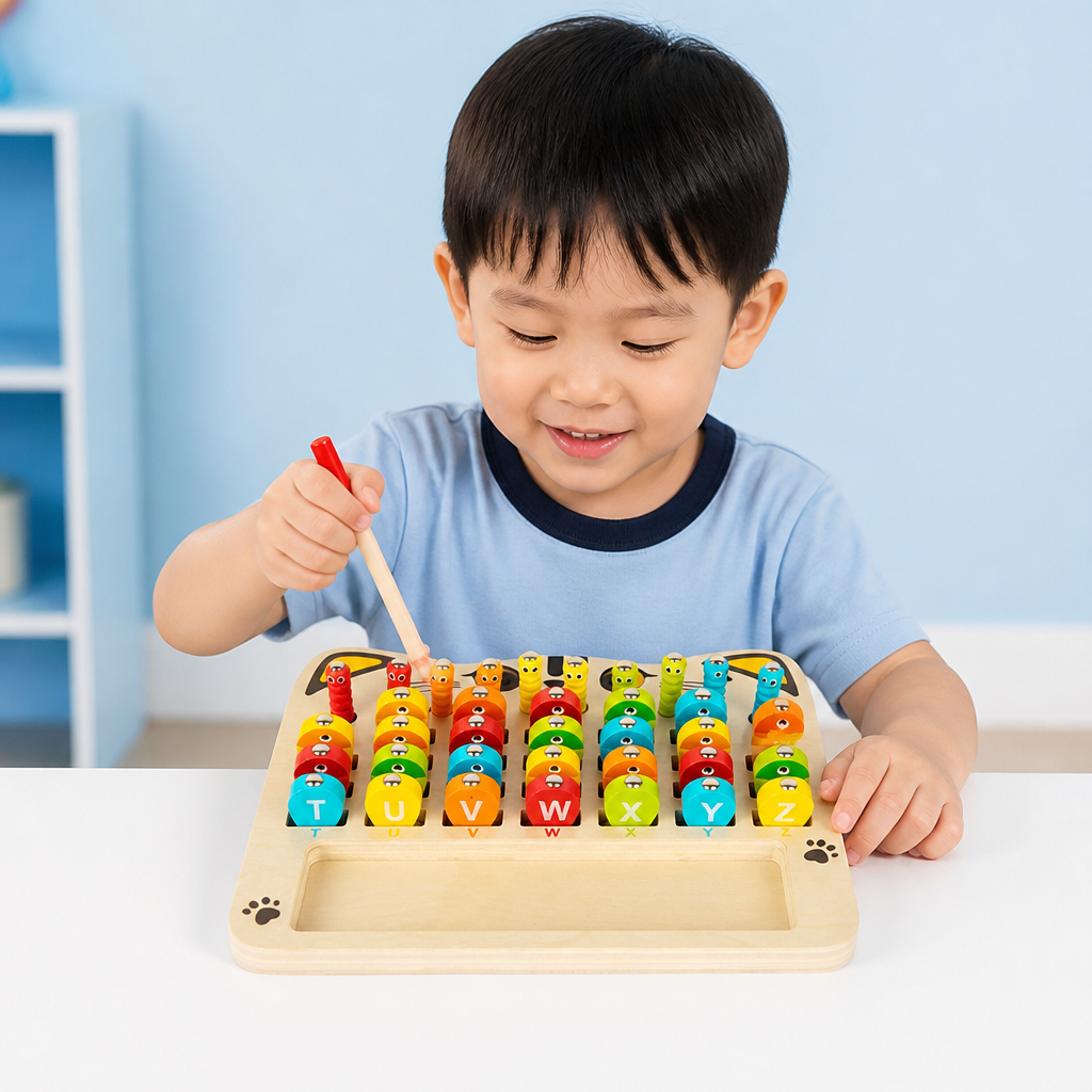 Wooden Magnetic Fishing Game – Alphabet, Math & Fine Motor Skills Learning Toy for Kids