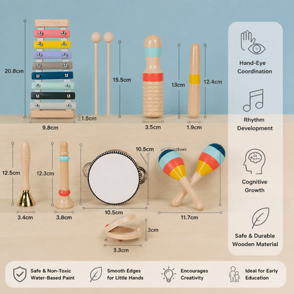 Wooden Musical Instrument Set – Montessori Percussion & Rhythm Learning Toys for Kids