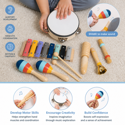 Wooden Musical Instrument Set – Montessori Percussion & Rhythm Learning Toys for Kids