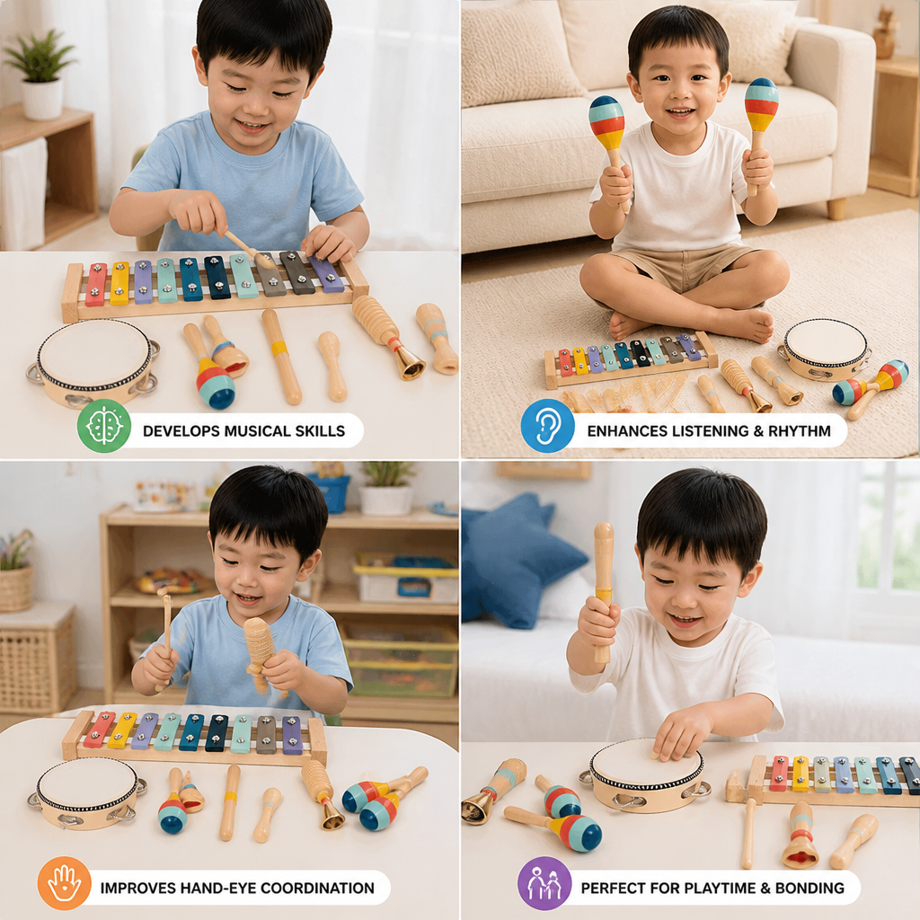 Wooden Musical Instrument Set – Montessori Percussion & Rhythm Learning Toys for Kids