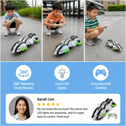 2-in-1 Remote Control Transforming Stunt Car with 360° Rotation & LED Lights
