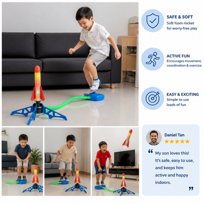 Safe & Soft Kids Rocket Launcher- Lightning Air-Powered Indoor Fun