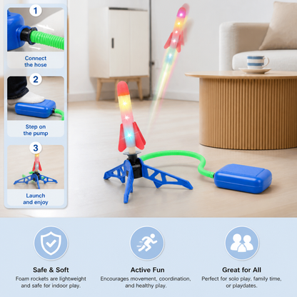 Safe & Soft Kids Rocket Launcher- Lightning Air-Powered Indoor Fun