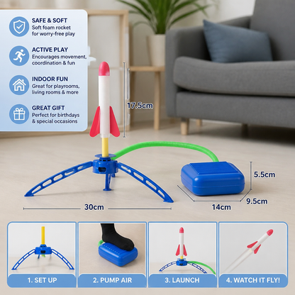 Safe & Soft Kids Rocket Launcher- Lightning Air-Powered Indoor Fun