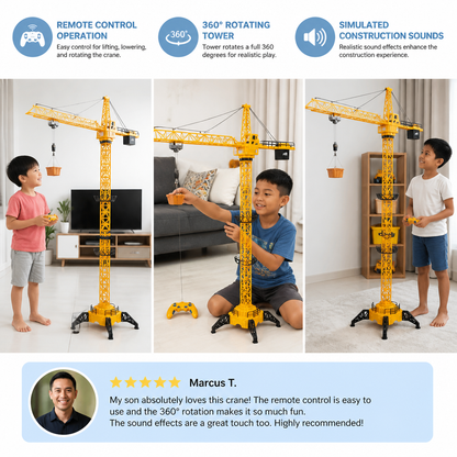 Remote Control Tower Crane – 360° Rotating Construction Toy with Lifting Function