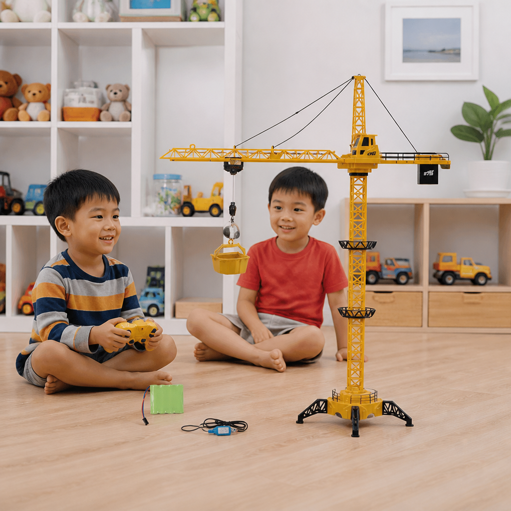 Remote Control Tower Crane – 360° Rotating Construction Toy with Lifting Function