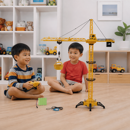 Remote Control Tower Crane – 360° Rotating Construction Toy with Lifting Function
