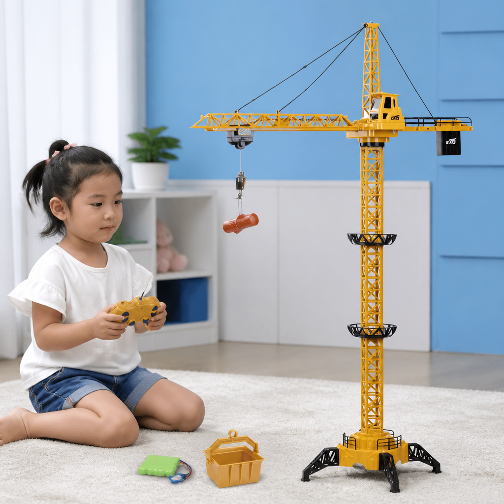 Remote Control Tower Crane – 360° Rotating Construction Toy with Lifting Function
