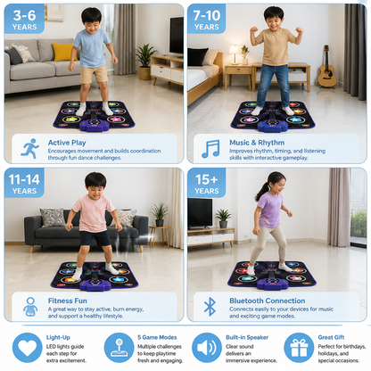 Kids’ Light-Up Bluetooth Dance Mat with 5 Game Modes