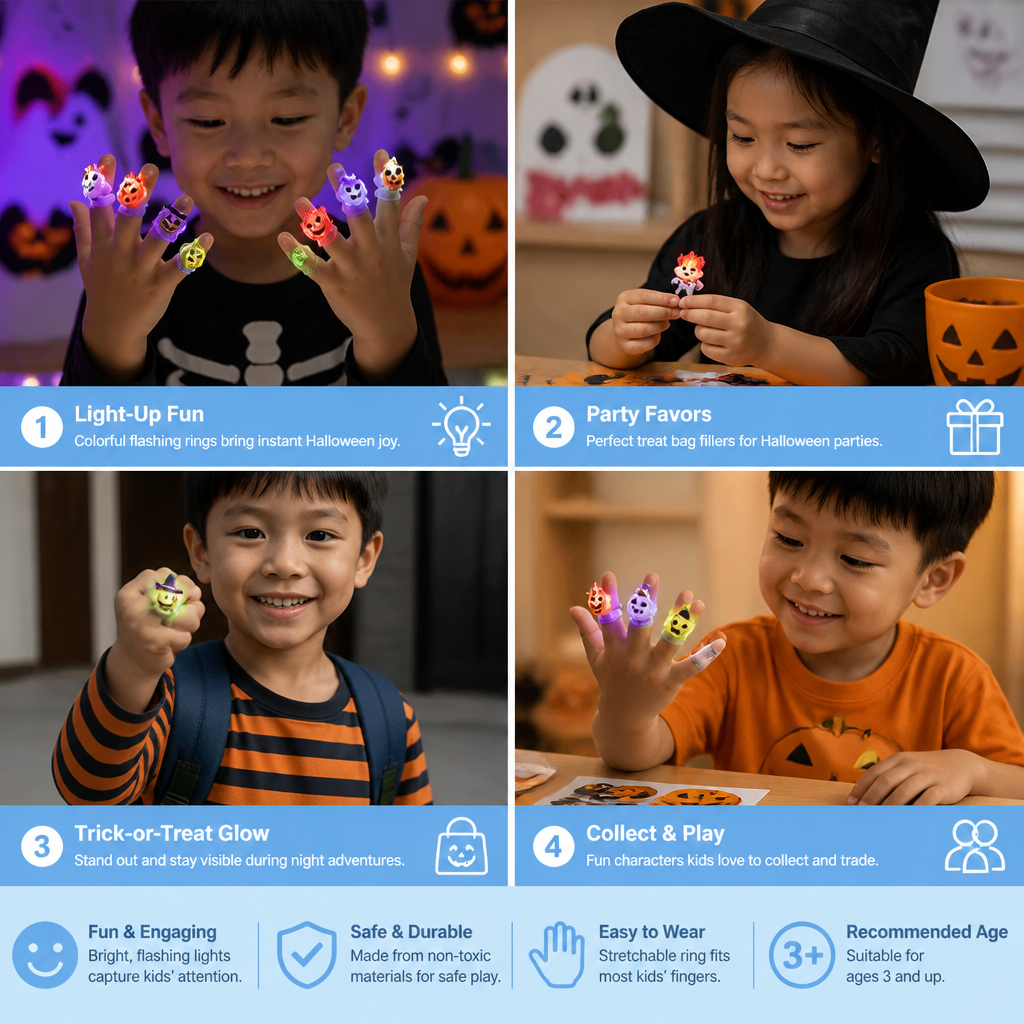50-Pack Flashing LED Halloween Rings for Kids’ Party Favors & Treat Bags