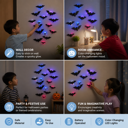 3D LED Halloween Bat Wall Decoration with Color-Changing Lights