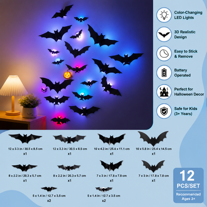 3D LED Halloween Bat Wall Decoration with Color-Changing Lights