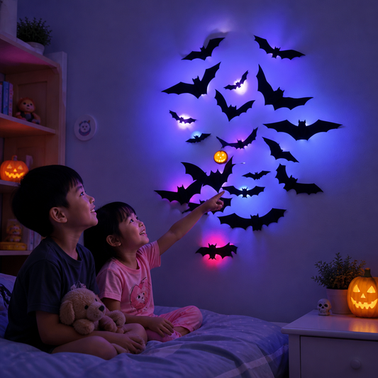 3D LED Halloween Bat Wall Decoration with Color-Changing Lights