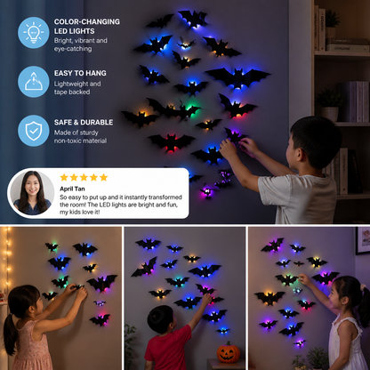 3D LED Halloween Bat Wall Decoration with Color-Changing Lights