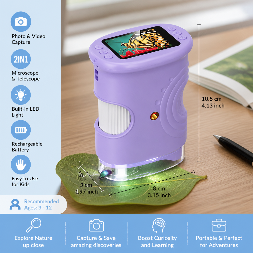 Kids’ 2-in-1 Digital Microscope & Telescope with Photo and Video Camera