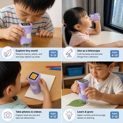 Kids’ 2-in-1 Digital Microscope & Telescope with Photo and Video Camera