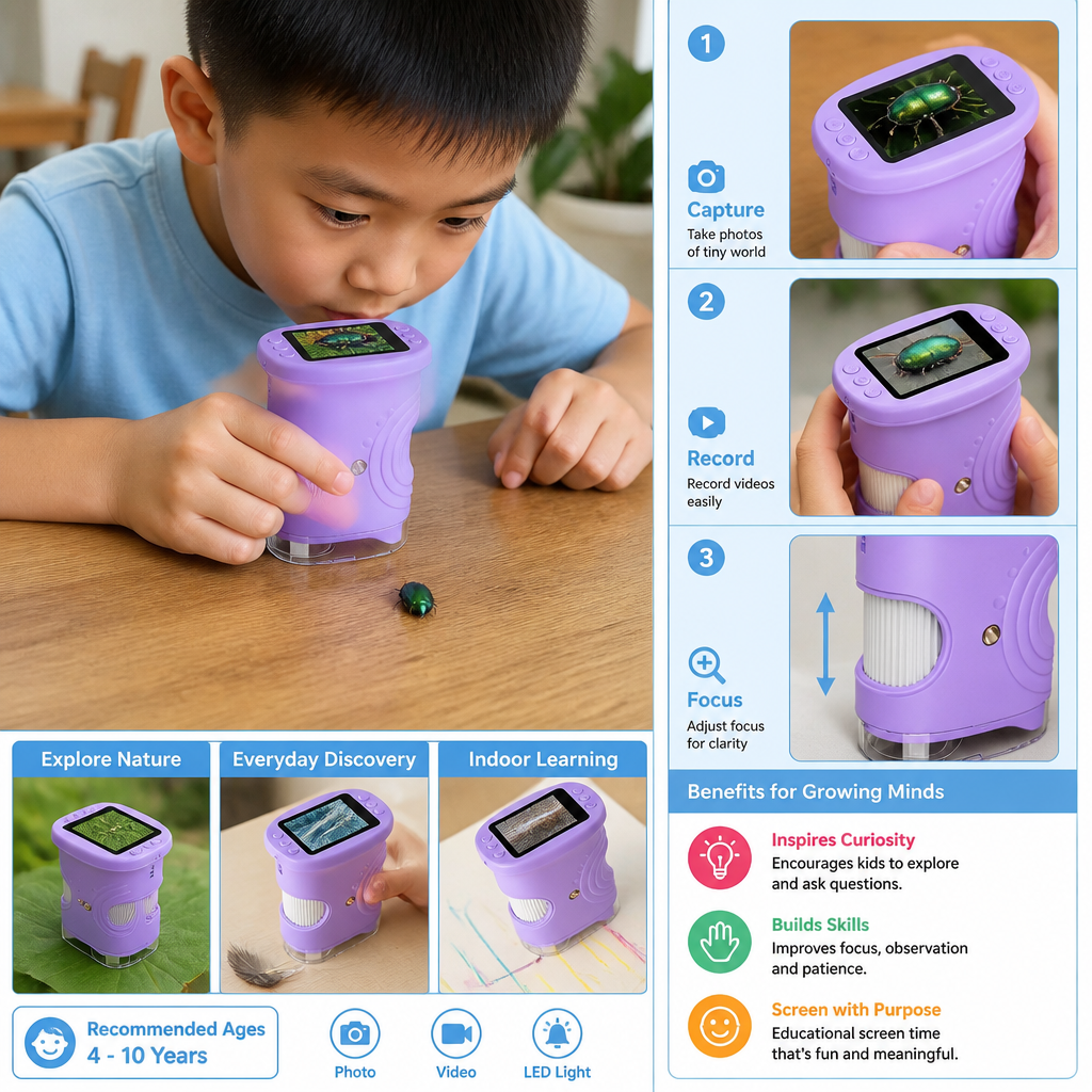 Kids’ 2-in-1 Digital Microscope & Telescope with Photo and Video Camera